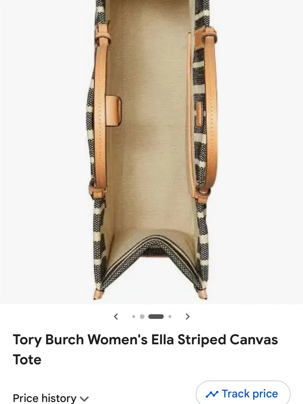 RARE…Tory Burch Black and Tan Striped Ella Canvas Tote with Logo Medallion